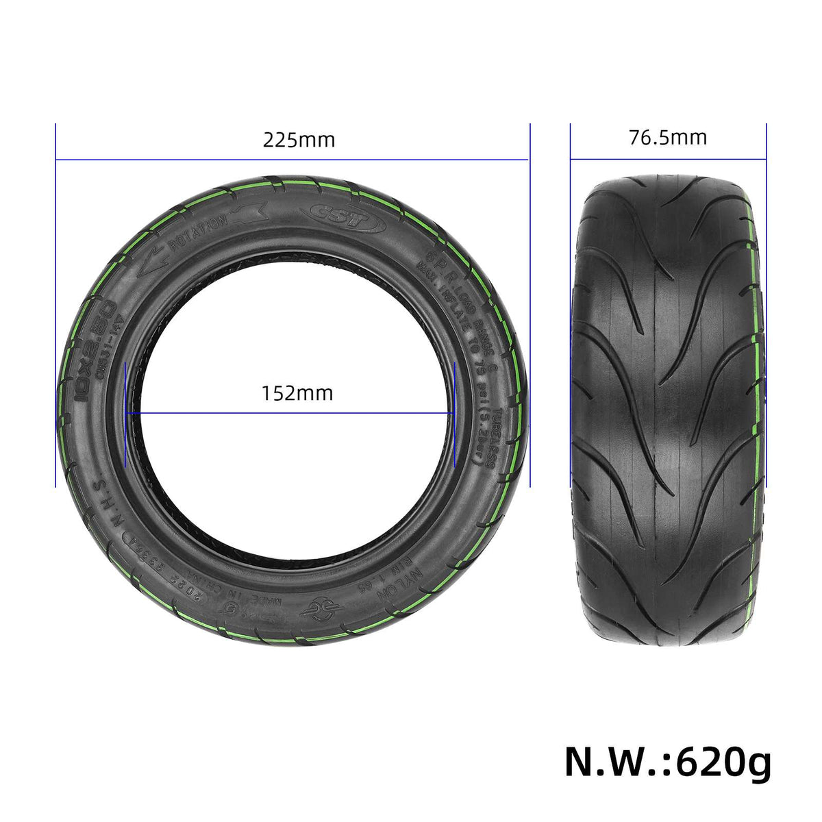 Maße CST Tubeless Reifen 10x2.50-6