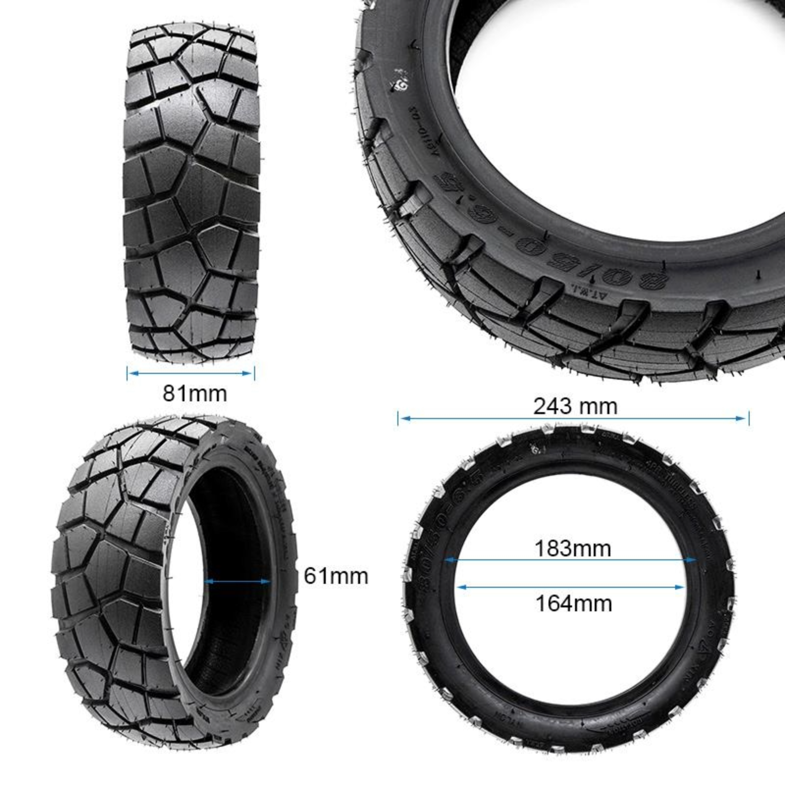 Tubeless Reifen 80/50-6.5 10x3-6.5 Zoll für Ausom DT2 PRO Aftermarket