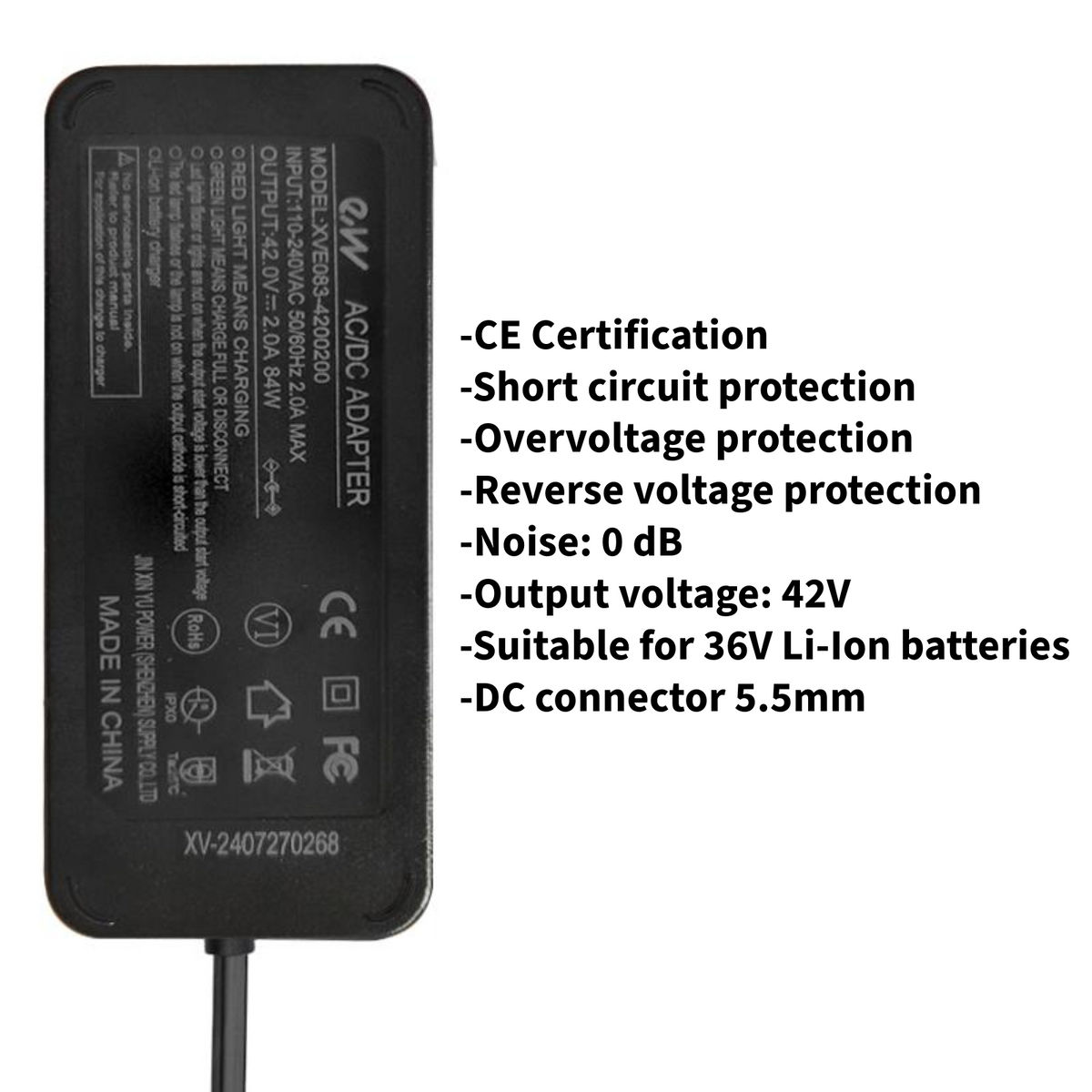 Trekstor EG31108 EG3168 Premium Ladegerät Netzteil DC 5,5x2,5 mm 42V 2A für 36V Akku