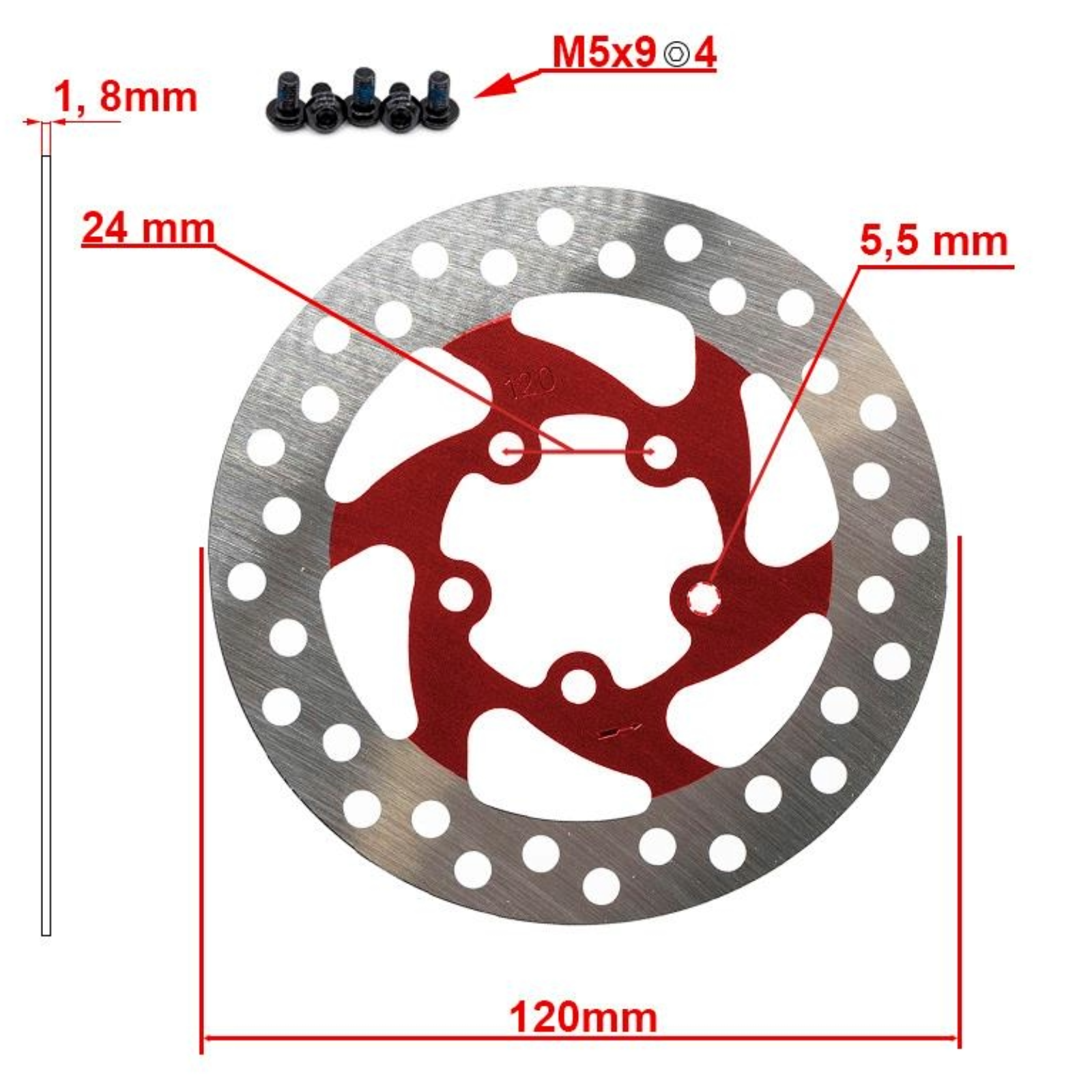 Bremsscheibe 120mm 5 Loch Rot