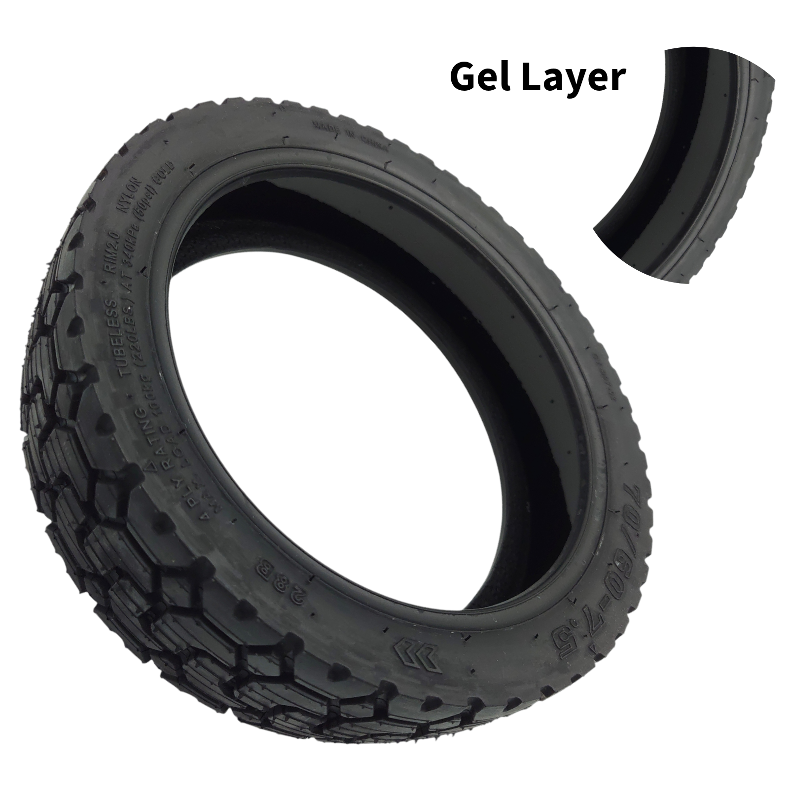 Tubeless Reifen 70/60-7.5 mit Gelschicht für E-Scooter (11 Zoll)